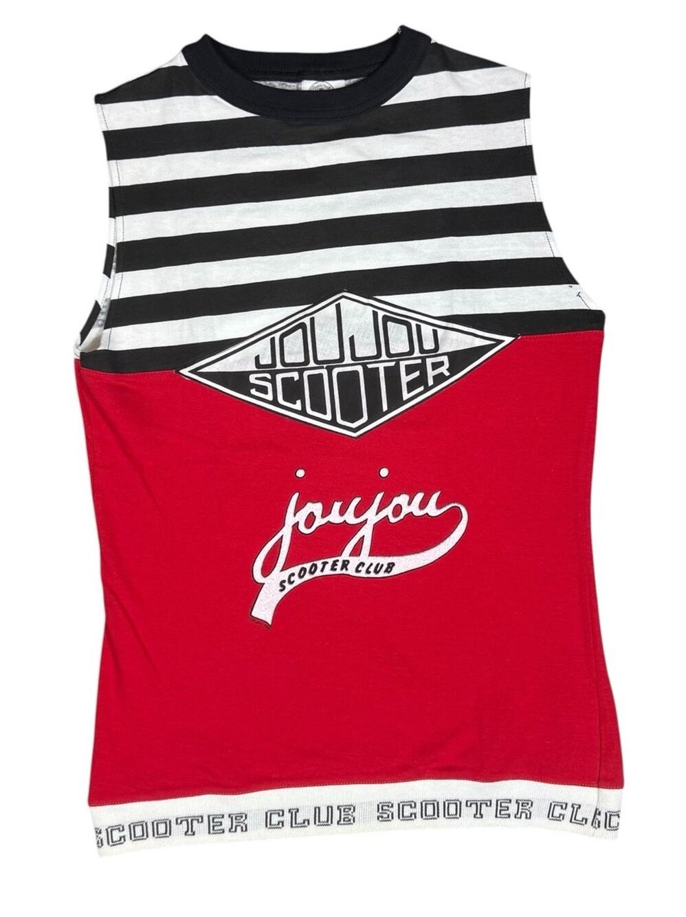 Vintage JouJou Scooter Club Sleeveless Knit Top Women’s Medium Red Stripe Y2K